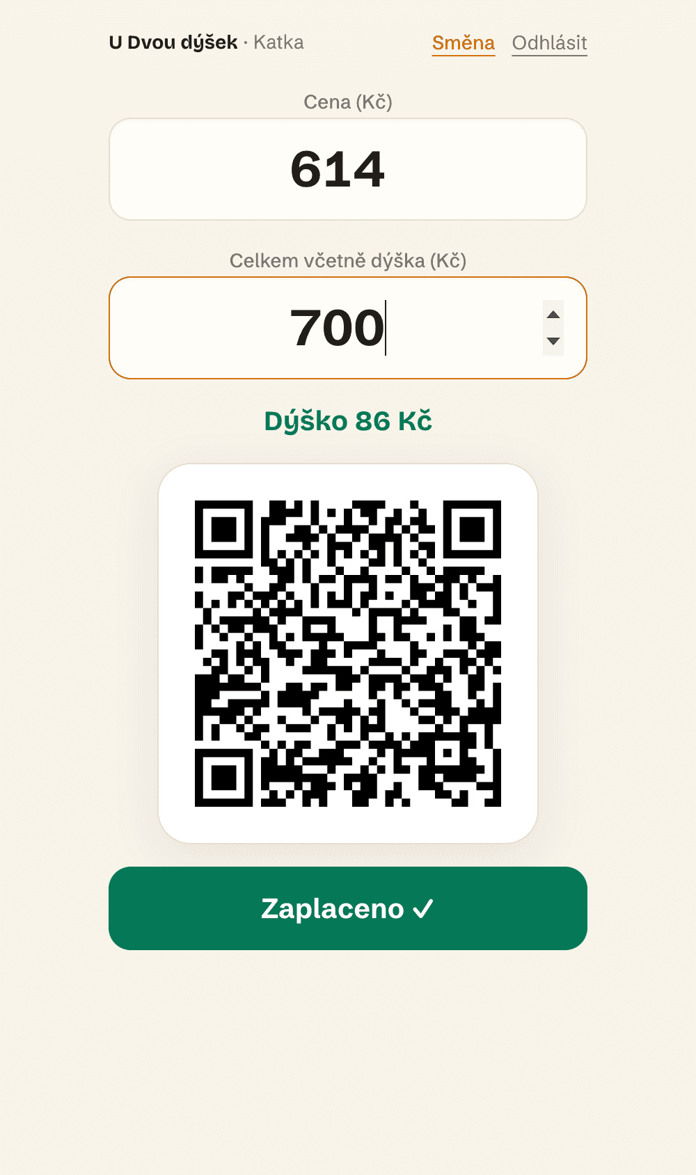 Markovací obrazovka Dyska s QR kódem pro platbu 700 Kč